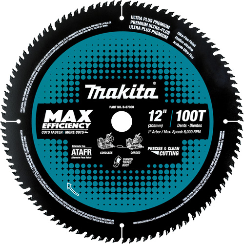 Lames Max-Efficiency, id&eacute;ales pour les scies &agrave; onglets sans fil, 12", 100 dents, Pour Finition Les Fournitures Industrielles Méga