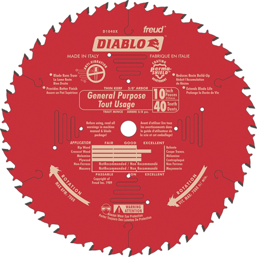 Saw Blades - General Purpose, 10", 40 Teeth, Wood Use Les Fournitures Industrielles Méga