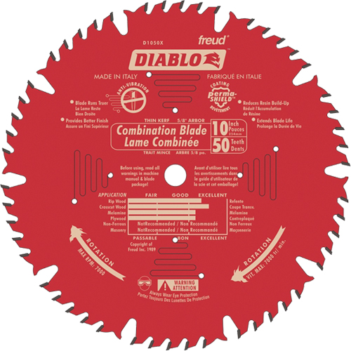 Contractor Saw Blades - Combination Saw Blades, 10", 50 Teeth, Wood Use Les Fournitures Industrielles Méga