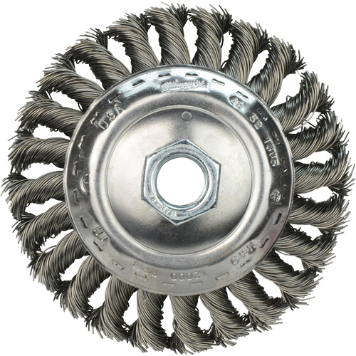 Brosse &agrave; fils nou&eacute;s biseaut&eacute;e, 4" dia., Fils 0,023", Arbre 5/8"-11 Les Fournitures Industrielles Méga