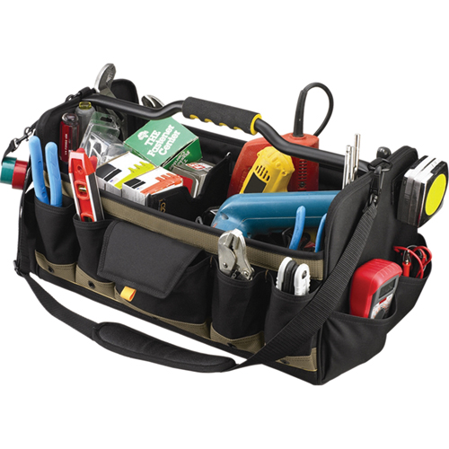 Sacs &agrave; outils souples &agrave; dessus ouvert de 20", Polyester, 27 pochettes, Noir Les Fournitures Industrielles Méga