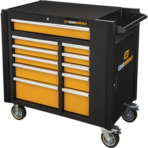 Powered Tool Cart, 11 Drawers, 42-1/2" W x 24-7/16" D x 41" H, Black/Orange Les Fournitures Industrielles Méga