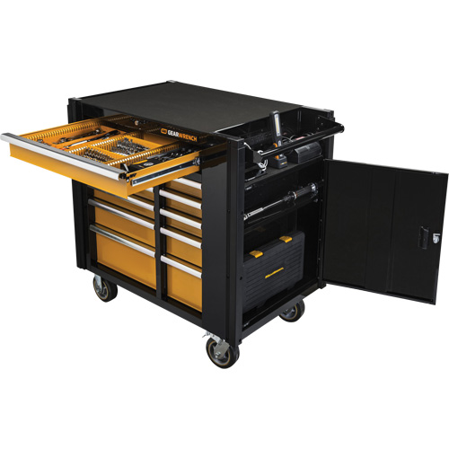 Powered Tool Cart, 11 Drawers, 42-1/2" W x 24-7/16" D x 41" H, Black/Orange Les Fournitures Industrielles Méga