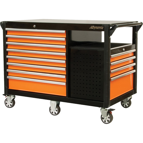 Industrial Cart, 12 Drawers, 31-5/8" L x 52-1/2" W x 40-1/4" H, Black/Orange Les Fournitures Industrielles Méga