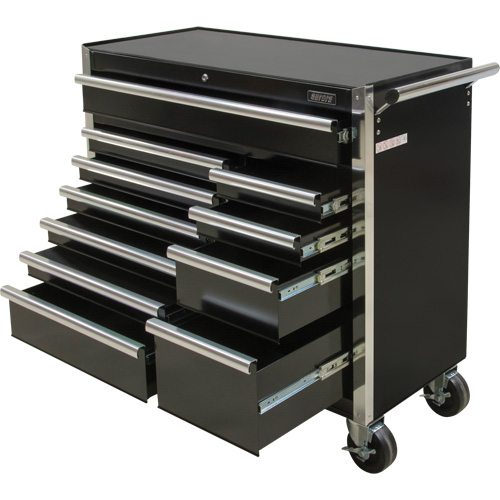Industrial Tool Cart, 11 Drawers, 41" W x 18-3/4" D x 39-1/3" H, Black Les Fournitures Industrielles Méga
