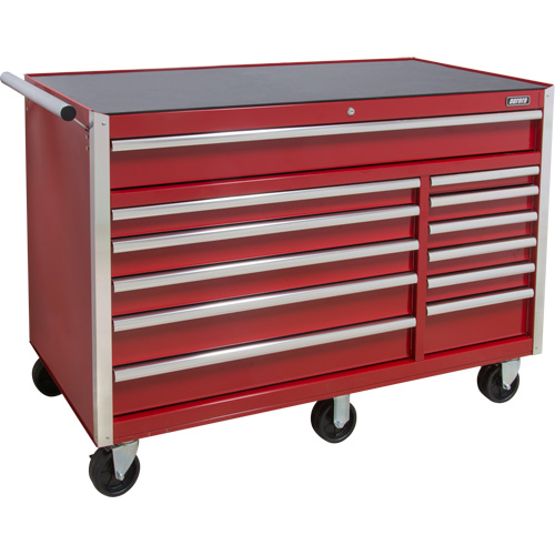 Chariot &agrave; outils industriel, 12 tiroirs, 56" la x 24-1/2" p x 38-1/8" h, Rouge Les Fournitures Industrielles Méga