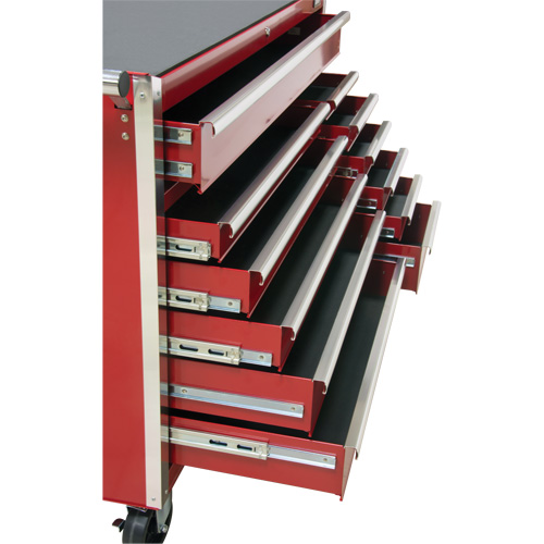 Chariot &agrave; outils industriel, 12 tiroirs, 56" la x 24-1/2" p x 38-1/8" h, Rouge Les Fournitures Industrielles Méga
