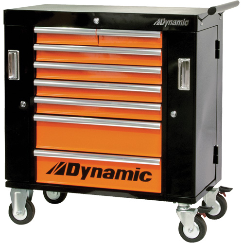 Roller Cabinet, 8 Drawers, 36" W x 18" D x 39-1/4" H, Black/Orange Les Fournitures Industrielles Méga