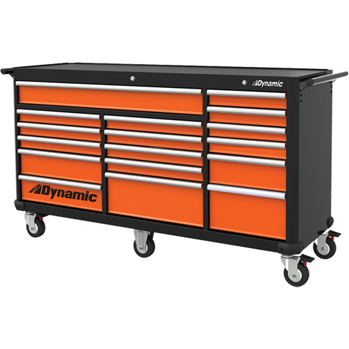 Armoire roulante, 17 tiroirs, 71" la x 24" p x 41" h, Noir/Orange Les Fournitures Industrielles Méga