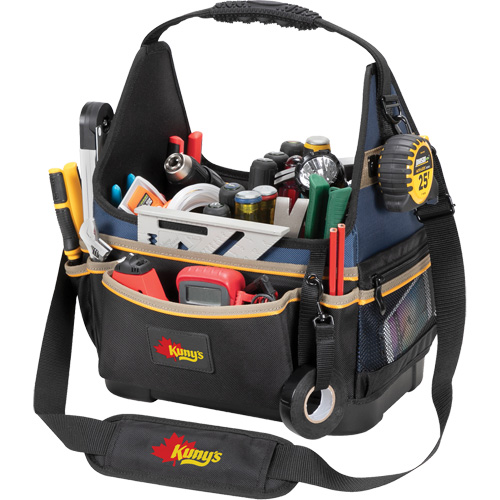 Molded Base Electrical/HVAC Tool Carrier, Ballistic Polyester, 20 Pockets, Black/Blue Les Fournitures Industrielles Méga