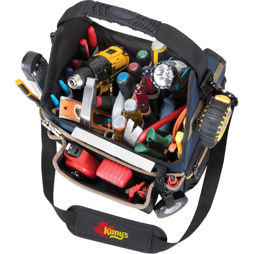 Molded Base Electrical/HVAC Tool Carrier, Ballistic Polyester, 20 Pockets, Black/Blue Les Fournitures Industrielles Méga