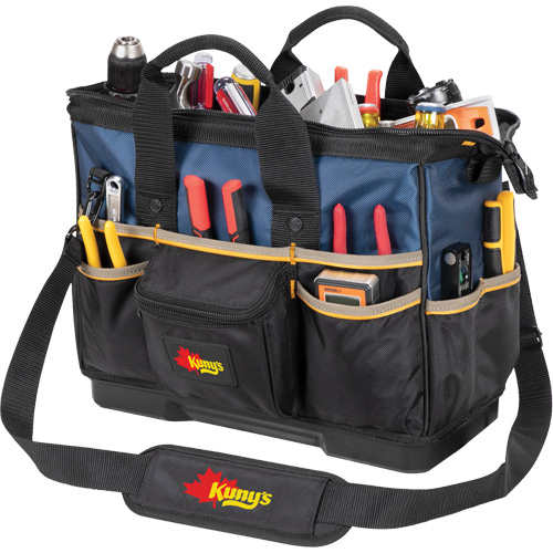 Sac &agrave; outils fourre-tout Big-Mouth &agrave; base moul&eacute;e, Polyester balistique, 23 pochettes, Noir/Bleu Les Fournitures Industrielles Méga