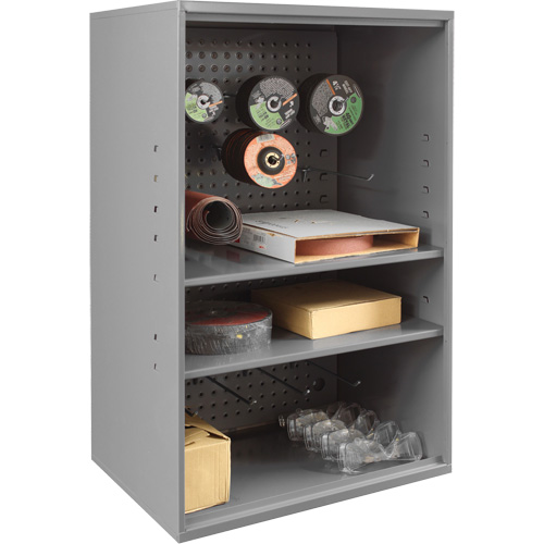 Armoire d'entreposage de produits abrasifs avec panneau perfor&eacute;, Acier, 19-7/8" x 14-1/4" x 32-3/4", Gris Les Fournitures Industrielles Méga