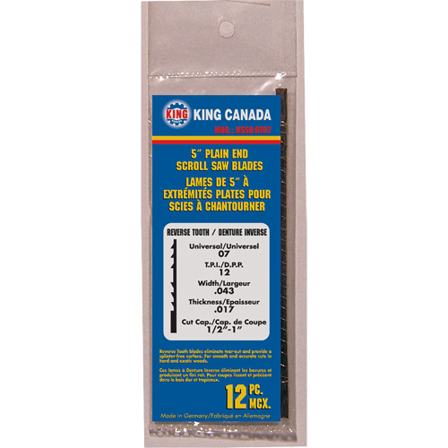 12-Piece Reverse Tooth Scroll Saw Blades, Scroll cutting, 0.05" W x 5" L, 12 TPI Les Fournitures Industrielles Méga