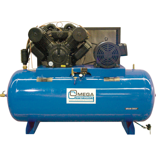 Compresseurs d'air s&eacute;rie industrielle - Compresseurs horizontaux - Deux &eacute;tages, 200 gal. (240 gal. US) Les Fournitures Industrielles Méga