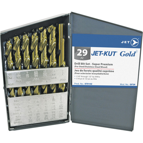 Jeu de forets de premi&egrave;re qualit&eacute; JET-KUT GOLD, 29 morceaux, Acier alli&eacute; Les Fournitures Industrielles Méga