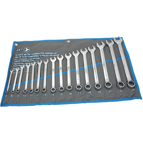Jeux de cl&eacute;s mixtes combin&eacute;es longues enti&egrave;rement polies, Combinaison, 16 morceaux, M&eacute;trique Les Fournitures Industrielles Méga