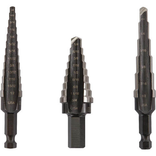 Unibit&reg; Step Drill Set, 3 Pieces, High Speed Steel Les Fournitures Industrielles Méga