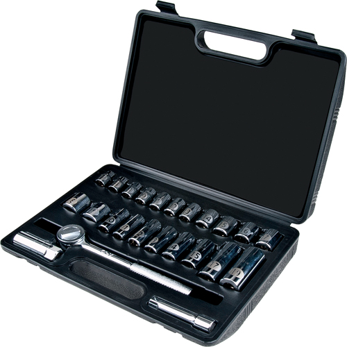 Metric Socket Set, 24 Pcs, 3/8" Drive Size, Deep Les Fournitures Industrielles Méga