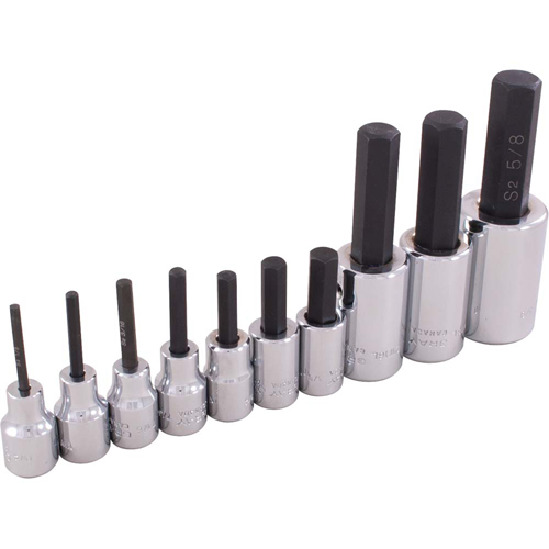 Hex Head Socket Set, Hex, 1/2"/3/8" Drive, 10 Pcs Les Fournitures Industrielles Méga