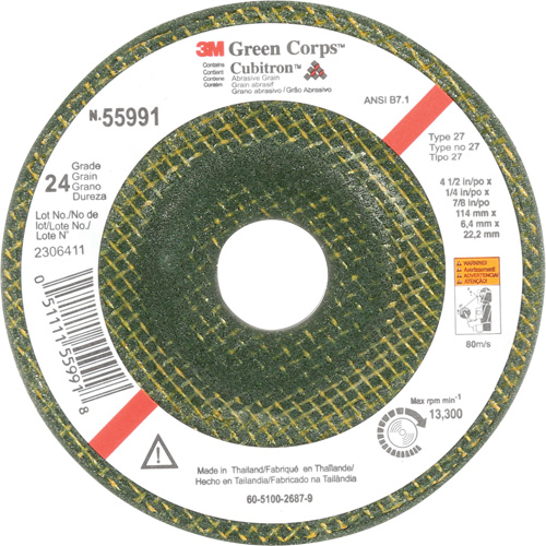 Meule &agrave; moyeu d&eacute;port&eacute; Green Corps, 4-1/2" x 1/4", Arbre 7/8", C&eacute;ramique, Type 27 Les Fournitures Industrielles Méga