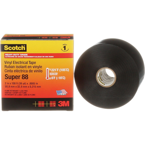 Scotch&reg; Super 88 Professional Electrical Tape, 51 mm (2") x 33 m (108'), Black, 8.5 mils Les Fournitures Industrielles Méga