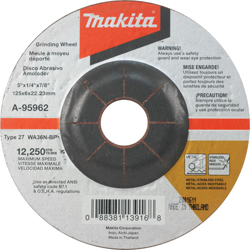 INOX Grinding Wheel, 5" x 1/4", 7/8" Arbor, Aluminum Oxide, Type 27 Les Fournitures Industrielles Méga