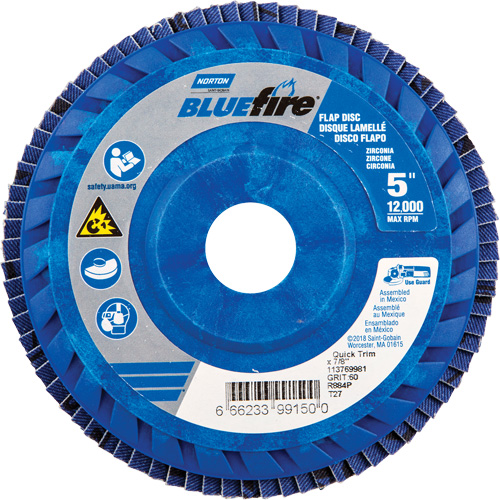 Disque &agrave; lamelles &agrave; grain grossier BlueFire, 5" x 7/8", Type 27, Grain 60, Alumine de zirconium Les Fournitures Industrielles Méga