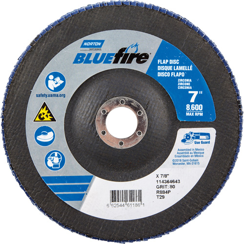 Disque &agrave; lamelles &agrave; grain grossier BlueFire, 7" x 7/8", Type 27, Grain 80, Alumine de zirconium Les Fournitures Industrielles Méga
