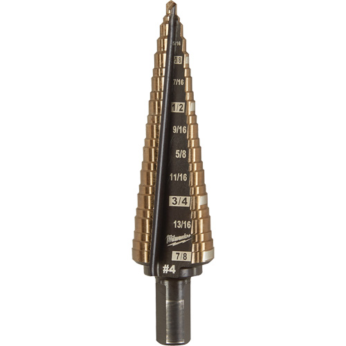 Step Drill Bit, 3/16"/#4 - 7/8"/#4 , 1/32" Increments, High Speed Cobalt Les Fournitures Industrielles Méga