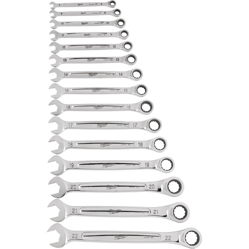 Ratcheting Wrench Set, Combination, 15 Pieces, Metric Les Fournitures Industrielles Méga