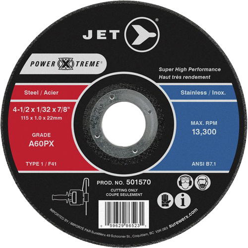 Meule &agrave; tronçonner Power-Xtreme A46PX, 4-1/2" x 1/16", Arbre de 7/8", Type 1, 13 300 Tr/min Les Fournitures Industrielles Méga