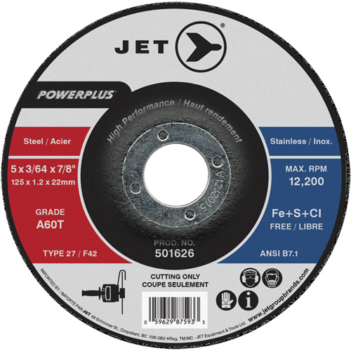 Meule &agrave; tronçonner PowerPlus A60T, 5" x 3/64", Arbre de 7/8", Type 27, 12 200 Tr/min Les Fournitures Industrielles Méga