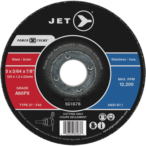 A60PX Power-Xtreme Cut-Off Wheel, 5" x 3/64", 7/8" Arbor, Type 27, 12200 RPM Les Fournitures Industrielles Méga