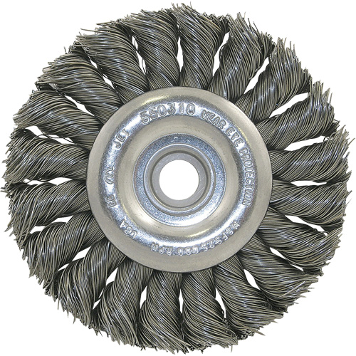 3K114 Brosse &agrave; fil nou&eacute;, non filet&eacute;, Dia. 3-1/4", Fils 0,014", Arbre 3/8"-1/2 Les Fournitures Industrielles Méga