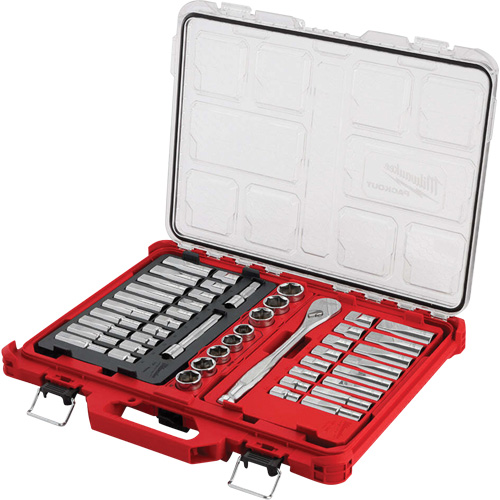 Jeu de cliquets et rochets avec organisateur &agrave; profil bas PACKOUT, 47 Mcx, Prise de 1/2", Profond Les Fournitures Industrielles Méga