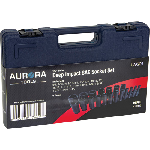 SAE Socket Set, 19 Pcs, Impact, 1/2" Drive Size, Deep Les Fournitures Industrielles Méga