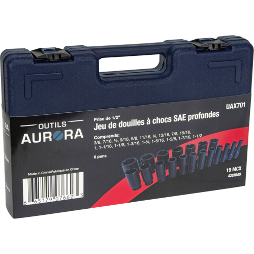 SAE Socket Set, 19 Pcs, Impact, 1/2" Drive Size, Deep Les Fournitures Industrielles Méga