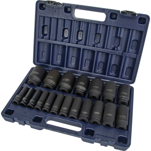 SAE Socket Set, 19 Pcs, Impact, 1/2" Drive Size, Deep Les Fournitures Industrielles Méga