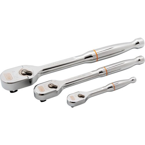 Ensemble de rochet &agrave; t&ecirc;te en goutte enti&egrave;rement polie avec prises 1/4", 3/8" & 1/2" 120XP Les Fournitures Industrielles Méga