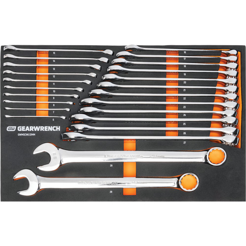 12-Point Long Pattern Combination Metric Wrench Set in Foam Storage Tray, Open-Ended, 24 Pieces, Metric Les Fournitures Industrielles Méga