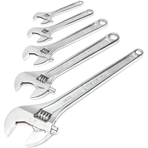 Chrome Wrench Set, Adjustable, 5 Pieces, Imperial and Metric Les Fournitures Industrielles Méga
