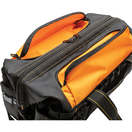 Sac &agrave; outils de 20" pour les professionnels, Nylon, 33 pochettes, Noir/Orange Les Fournitures Industrielles Méga