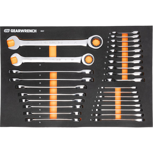 Jeu d'outils m&eacute;triques pour m&eacute;canicien MEGAMOD dans des plateaux en mousse modulaire avec armoire roulante &agrave; outils, 358 morcea Les Fournitures Industrielles Méga