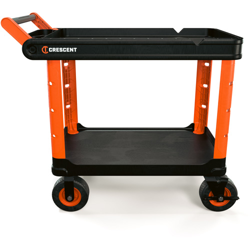 Chariot utilitaire industriel &agrave; 2 tablettes RAILWORKS avec roulettes de 8", 47" lo x 24-1/2" la x 37-4/5" h, Noir/Orange Les Fournitures Industrielles Méga