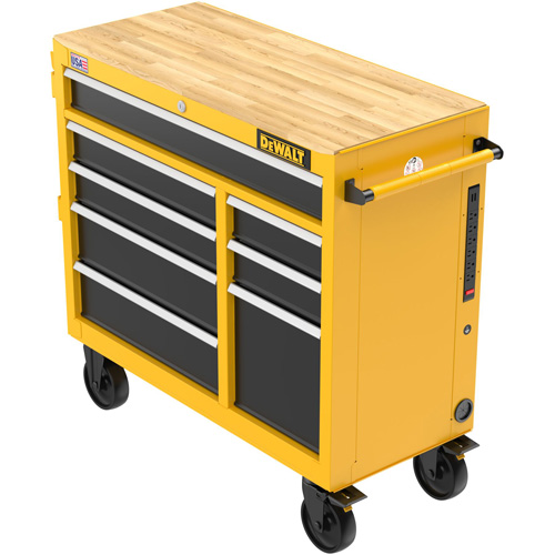 Postes de travail industriel mobile, 8 tiroirs, 40" la x Jaune Les Fournitures Industrielles Méga