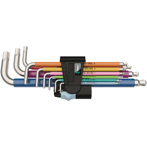 3950/9 Hex-Plus Multicolour Stainless 1 L-Key Set, 9 Pcs., Metric Les Fournitures Industrielles Méga