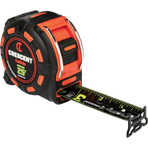 SHOCKFORCE NITE EYE Tape Measure, 1-1/4" x 25', Imperial Graduations Les Fournitures Industrielles Méga
