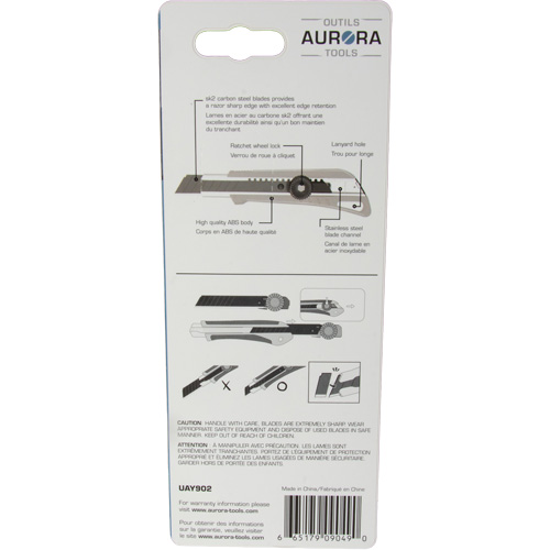 Couteau professionnel de 18 mm avec verrouillage &agrave; cliquet, Acier inoxydable, Robuste, Prise en Plastique Les Fournitures Industrielles Méga