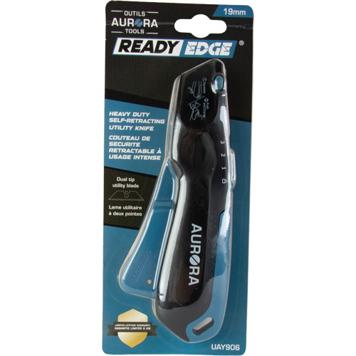 Couteau de s&eacute;curit&eacute; r&eacute;tractable READYEDGE, Acier inoxydable, Robuste, Prise en Plastique/Aluminium Les Fournitures Industrielles Méga